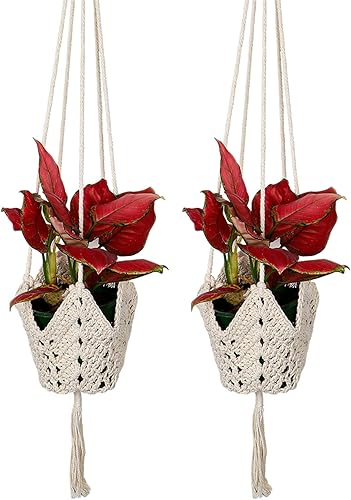 Macetas colgantes de macramé para interiores y exteriores, macetas colgantes hechas a mano, cuerda de algodón, cesta colgante para macetas para
