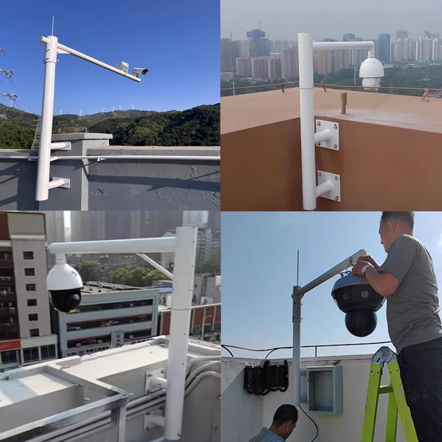 360° Adjustable Rooftop Security Camera Mount Bracket - Wall-Mounted Holder with 39-59in Cross Arm for Enhanced Surveillance, Stability & Durability