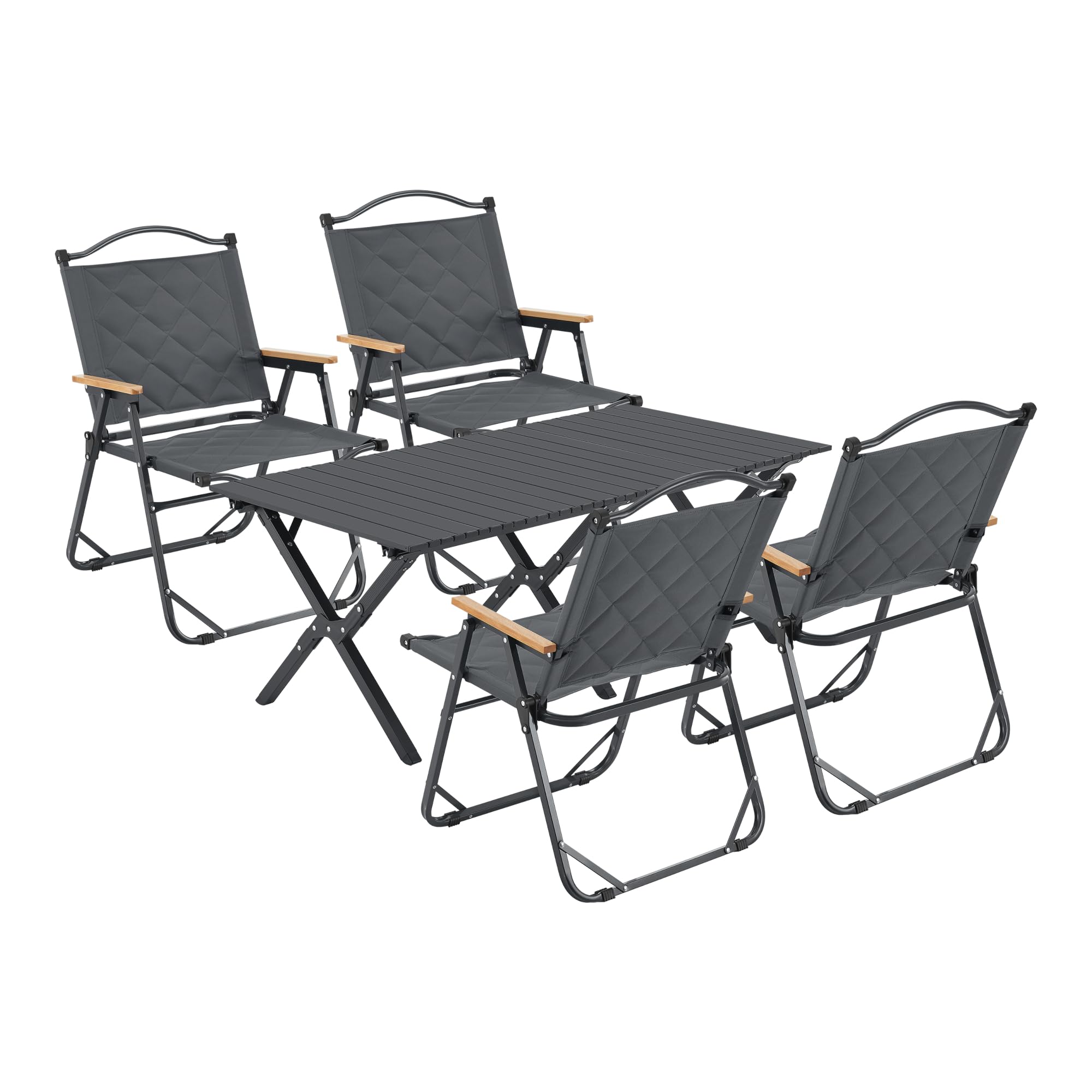 casa.pro Gartenmöbelset Botrugno 5-TLG. Campingset 4 Stühle und Tisch für 4 Personen faltbares Picknickset Klappstühle mit Armlehnen Textilgewebe Gartentisch Grau