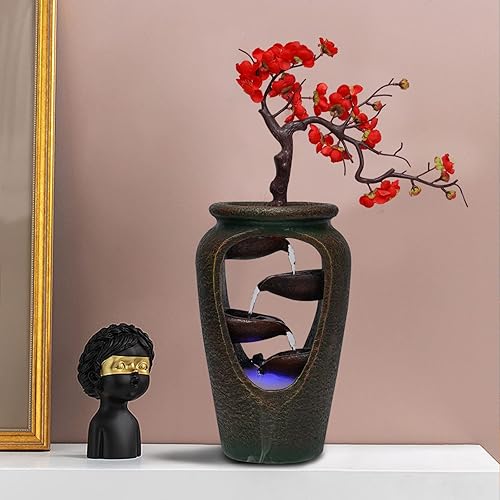 Fuente de agua de mesa para interiores con bomba automática, cascada iluminada, fuentes de agua para interiores para amigos o familiares, decoración