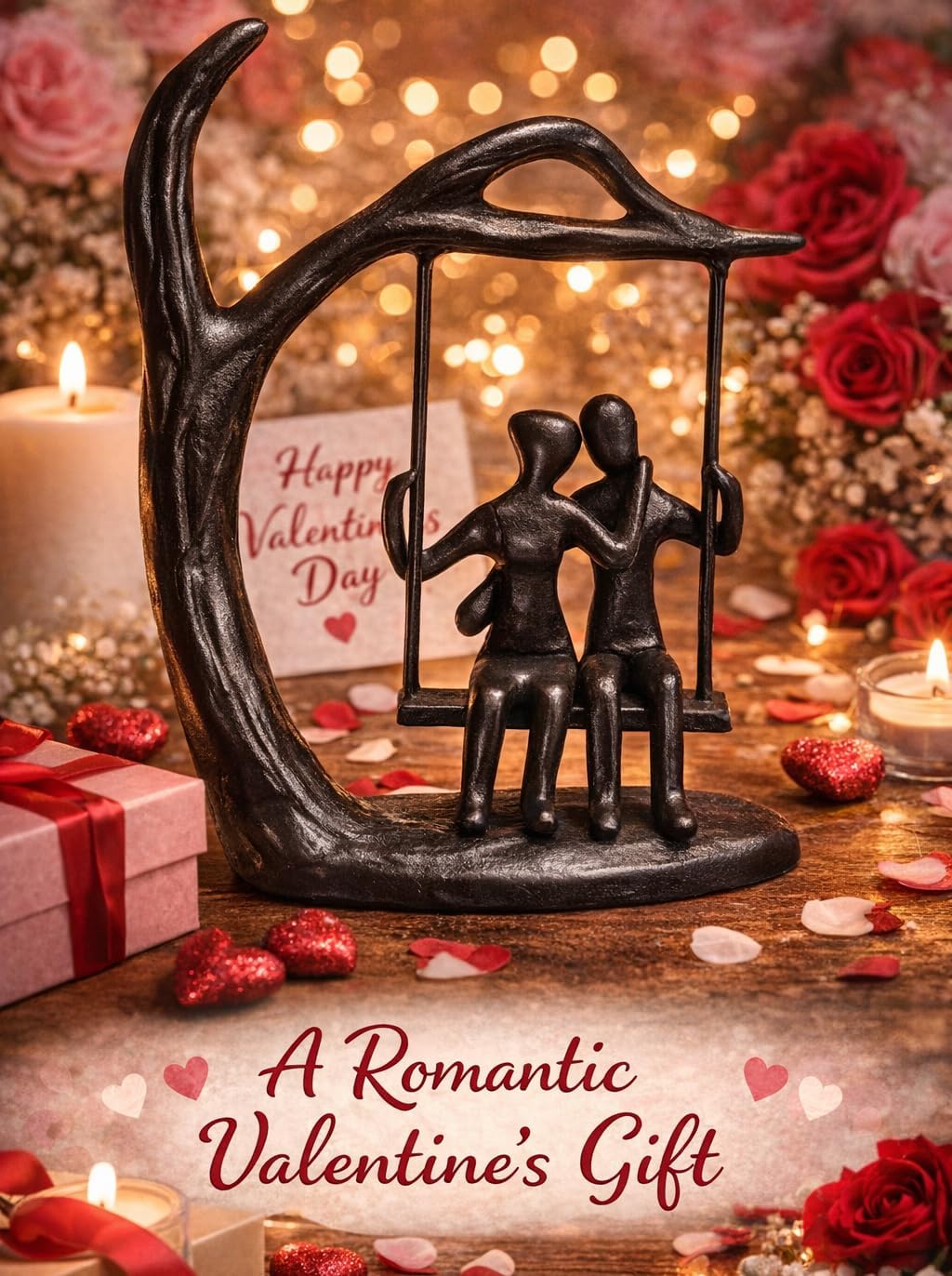 Couple Swing Statue, Solid Cast Iron Romantic Couple Figurine, for Wife Husband, Valentine’s Day Gift for Him Her, Modern Home Decor for Shelf Mantel, 6.46" Tall - Image 2