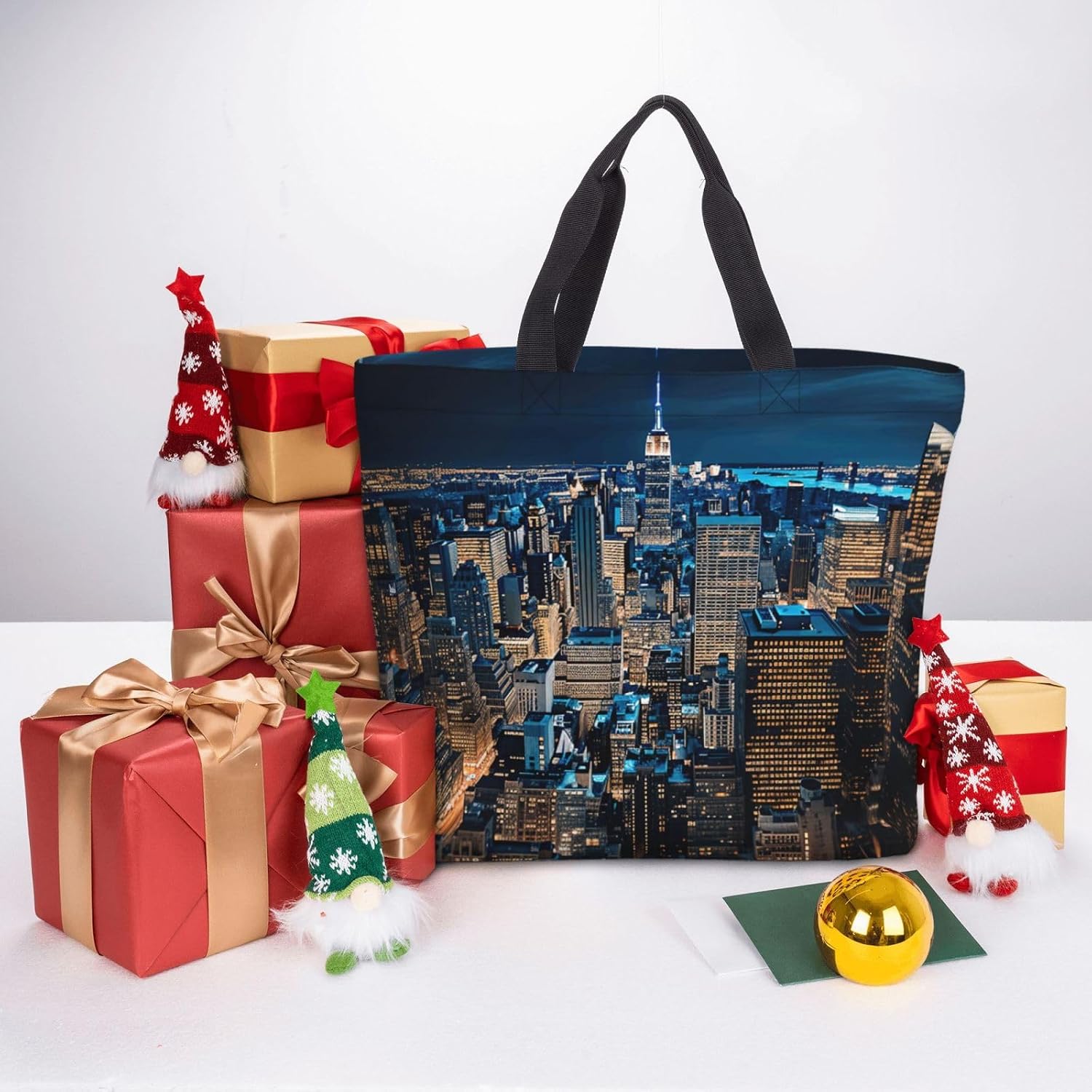 New York Night Print Eco-Friendly Tote Lightweight Grocery Bag Daily Commuting Travel Beach Gym Use