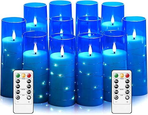 Miniatura 13 de Velas sin llama, con cadena de estrellas incorporada, velas operadas por baterías, velas LED parpadeantes, velas de pilar con control remoto y