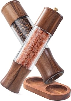 Ginsent Manual Wooden Salt and Pepper Grinder Mills Set with Holder Tray