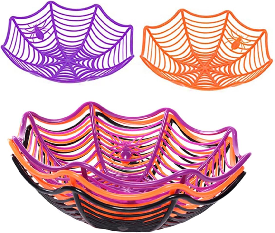 ibasenice Plastic Storage Bowl Halloween Spider Web 5pcs Candy Basket