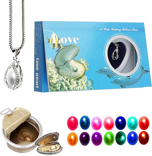 Bubchen Kit de fabricación de collar de perlas preciosas, ostras con perlas en el interior, juego de regalo de collar de amor, colgante de jaula de