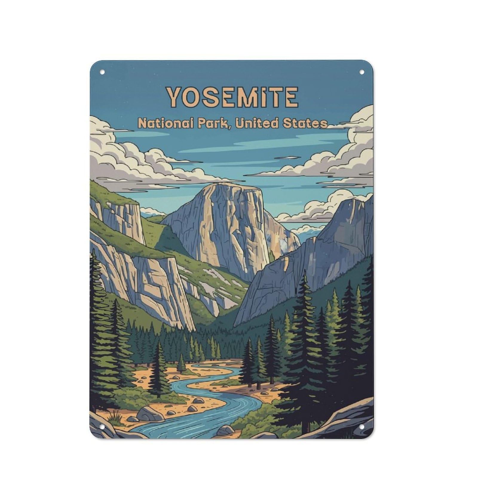 Junmoney Style-16 Classic Kitchen Metal Sign 40X30cm Featuring Yosemite National Park Illustration, Cafe Wall Decor For Restaurant, Kitchen, Counter Or Breakfast Nook