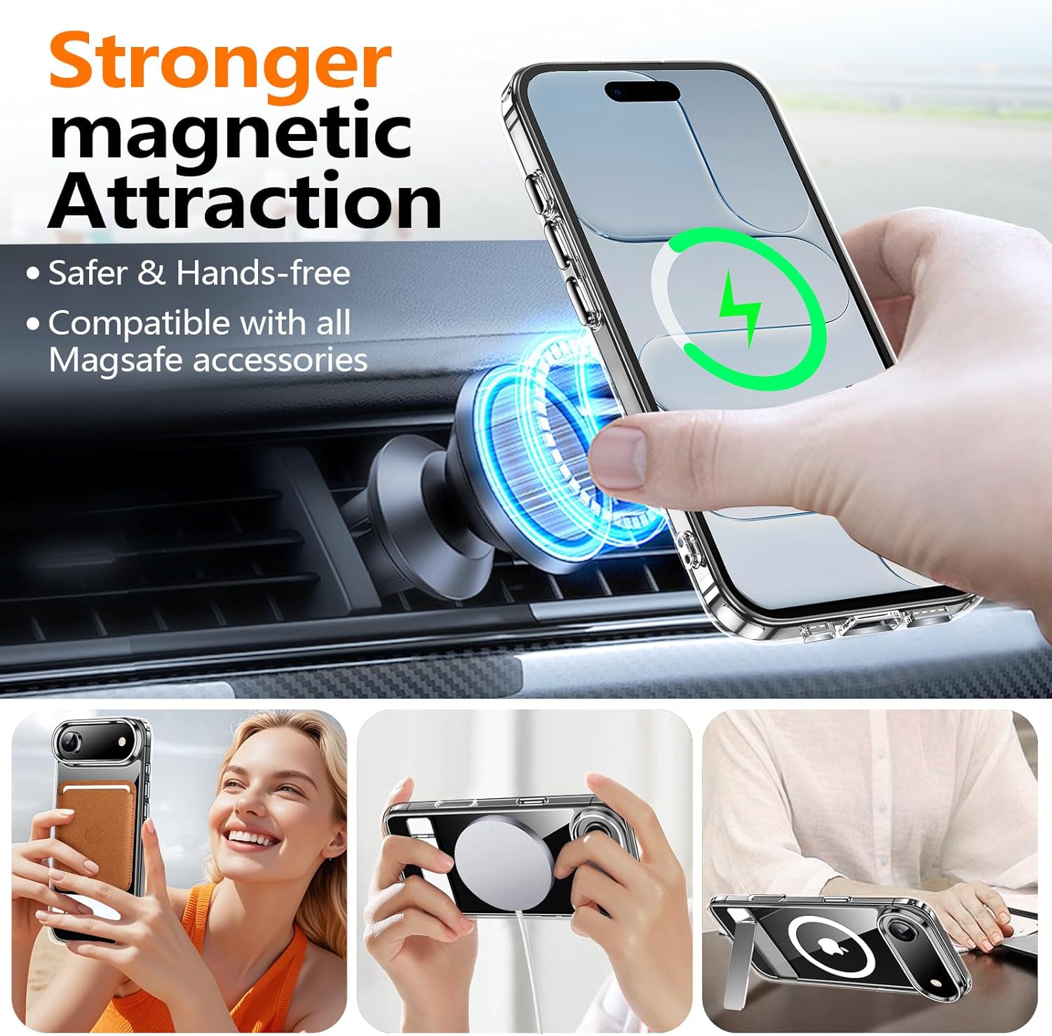 xiwxi for iPhone Air Case with Kickstand,[Compatible with Magsafe][1*Screen Protector],Military-Grade Protection & Anti-Yellowing,Magnetic Phone Case for iPhone Air,Clear - Image 4