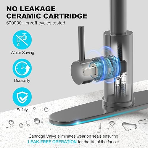 Miniatura 6 de AVSIILE Grifo de cocina con rociador extraíble, grifo de fregadero de cocina de acero inoxidable, mango de cascada gris, grifo de fregadero de