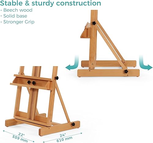 Miniatura 3 de VISWIN Caballete grande con marco en H de 53 a 91 pulgadas de alto, sostiene lienzos de hasta 78 pulgadas, caballete de estudio de artista de madera