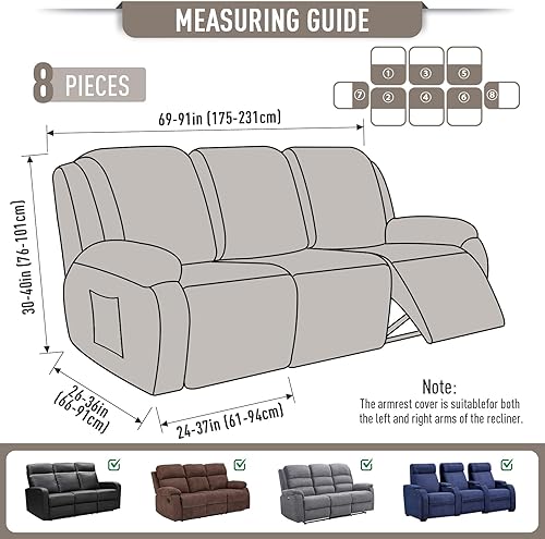 Miniatura 103 de TAOCOCO Fundas para sofá reclinable, 8 piezas, fundas elásticas para sofá grande de 3 asientos, fundas reclinables, protector de muebles con patrón