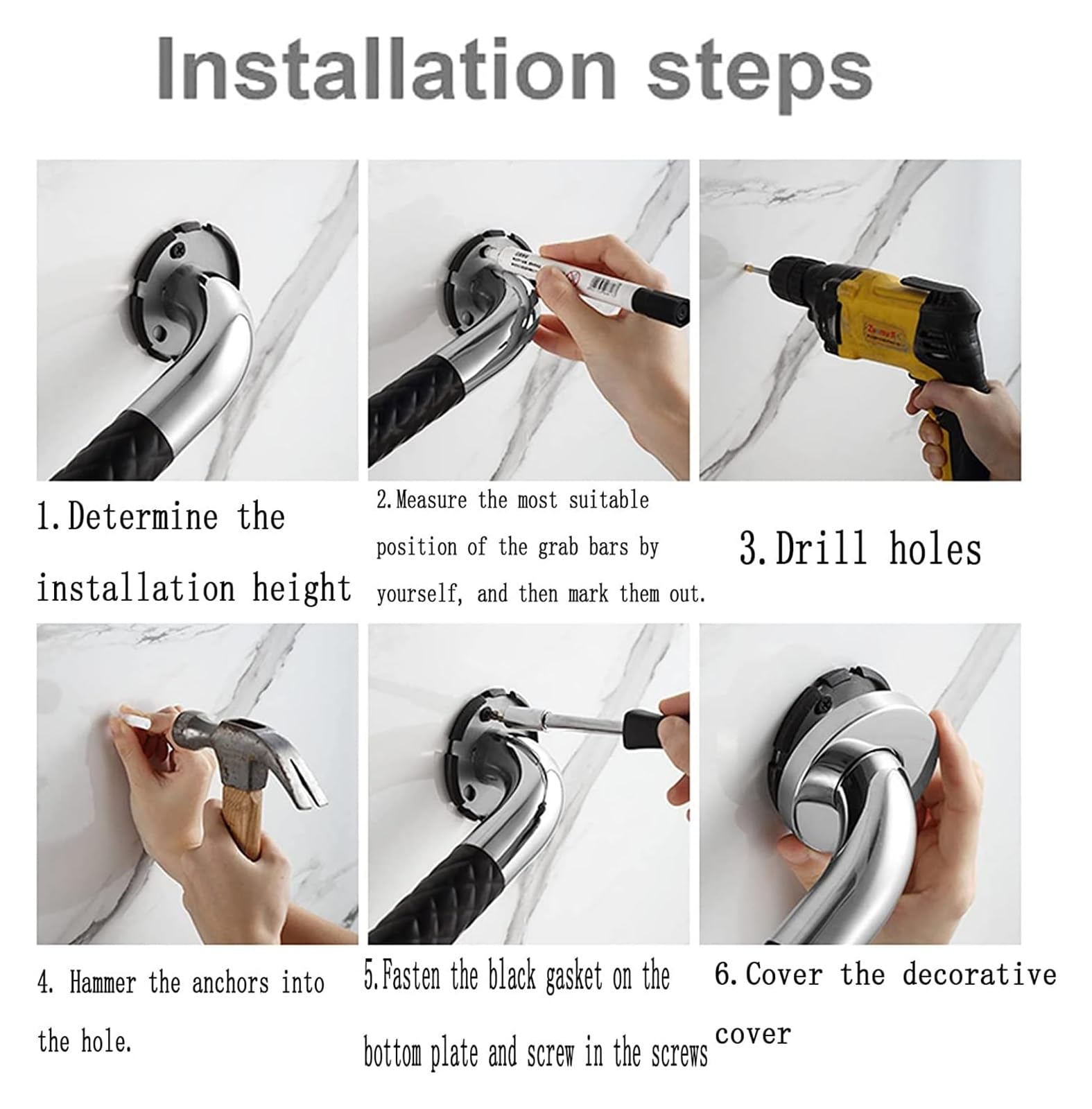 Maniglioni di Supporto in Acciaio Inox per Doccia e Bagno con impugnature Antiscivolo, 3 Maniglie da 5 cm per Anziani, Ideali per Bagno, WC e Scale (27 Pollici)