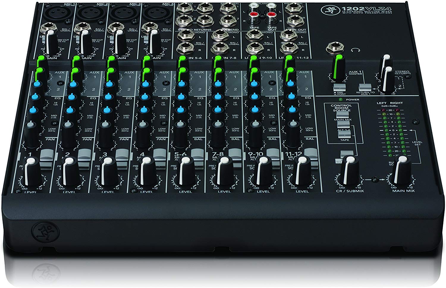 Mackie 1202VLZ4 12-channel Mixer 12-ch Analog Mixer with 4 Onyx Mic Preamps + Pro Headphone with Pair of EMB XLR Cable and Gravity Magnet Phone Holder Bundle