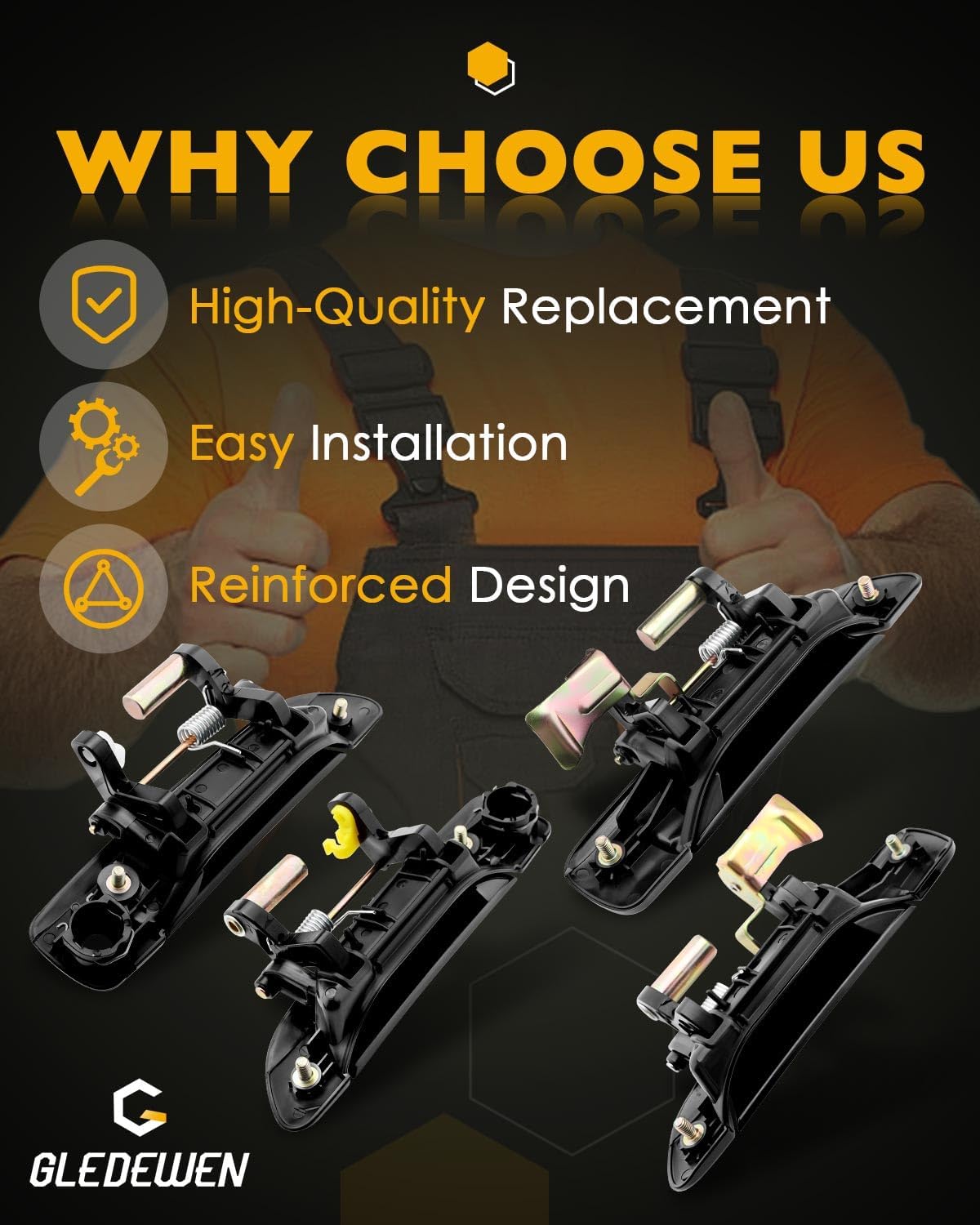 Exterior Door Handles w/ Lock Cylinder & Key, Compatible with 2001-2005 Honda Civic, Smooth Black Outside Front & Rear Left Driver & Right Passenger Side Door Handle Kit, Replace# 72180S5DA02, 4PCS