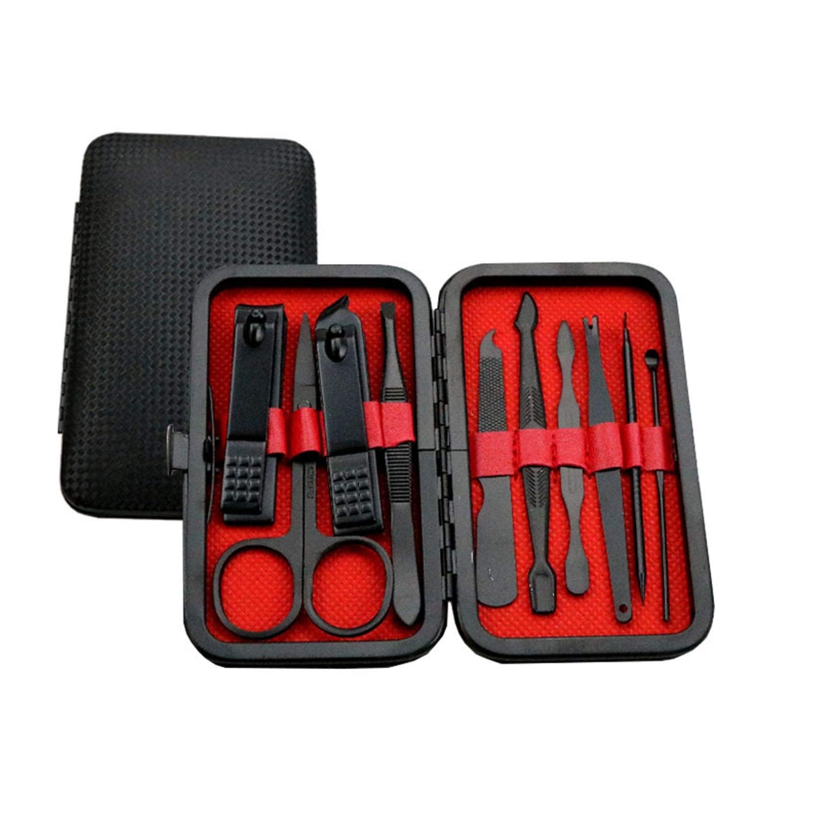 SCRUBY Set di forbici professionali per pedicure e cuticole, pinzette per manicure, 10 pezzi, colore: rosso