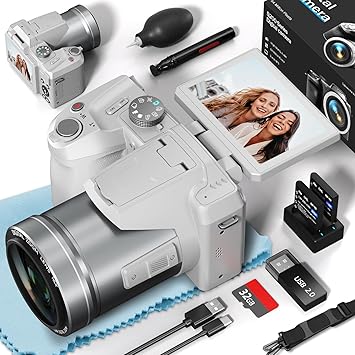 64MP Digital Cameras for Photography Autofocus, 4K vlogging Camera for YouTube,16X Anti-Shake Compact Travel Camera with WiFi & App Control,SD Card, 2 Batteries-S200-BP-WH