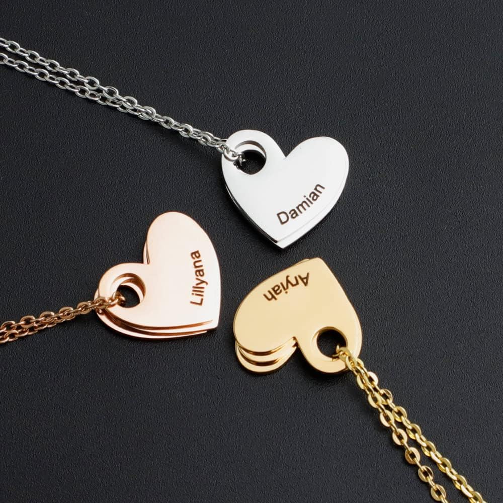 Personalized Family Heart Necklace for Women Custom Engraved Mother Pendant Necklace With Kids Names Promise Necklace for Best Friends Custom Name Necklace for Mother's Day Valentine's Day Christmas Gift