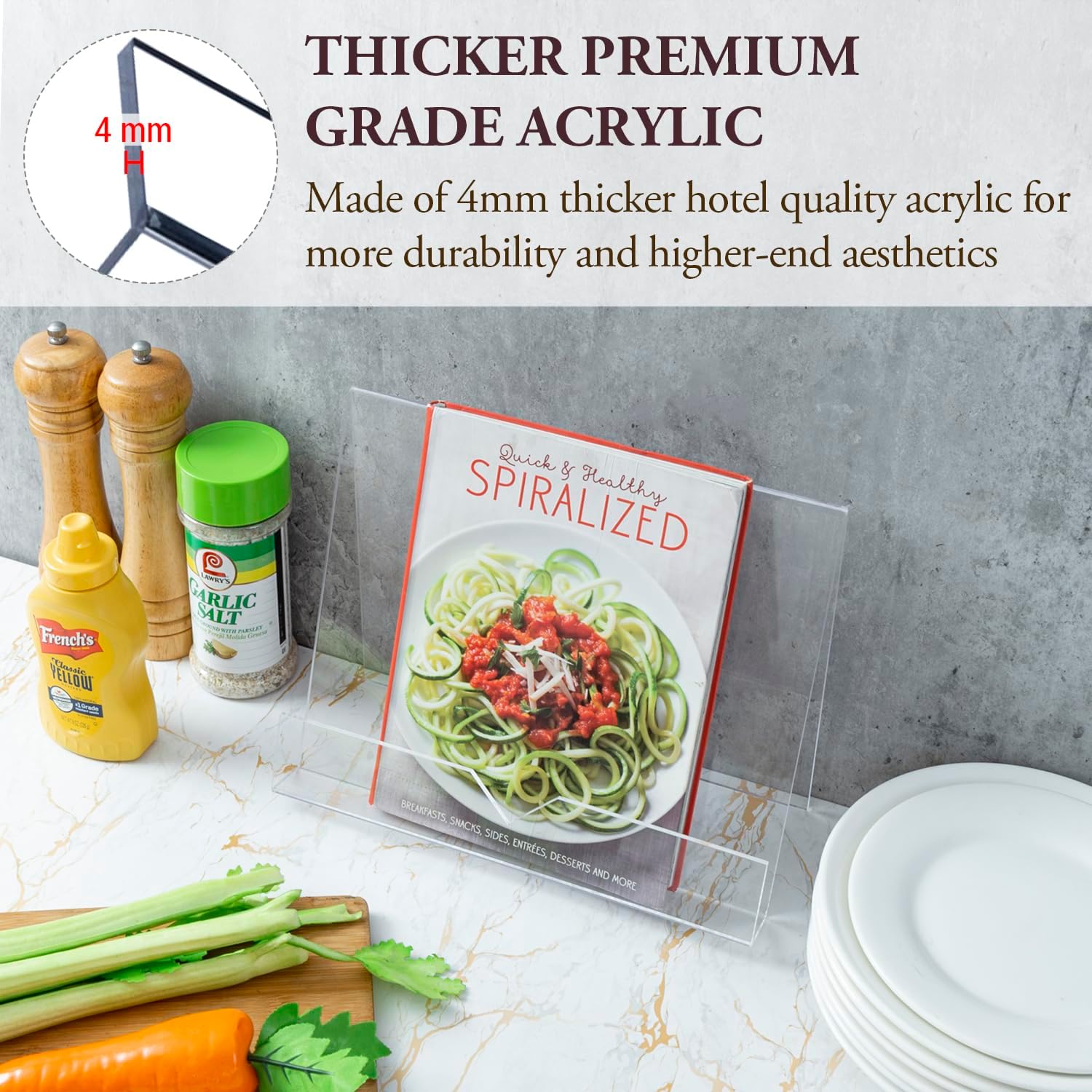 MyGift Modern 4 mm Premium Clear Acrylic Cookbook Holder, Recipe Book Stand, Magazine Display Rack, Set of 2