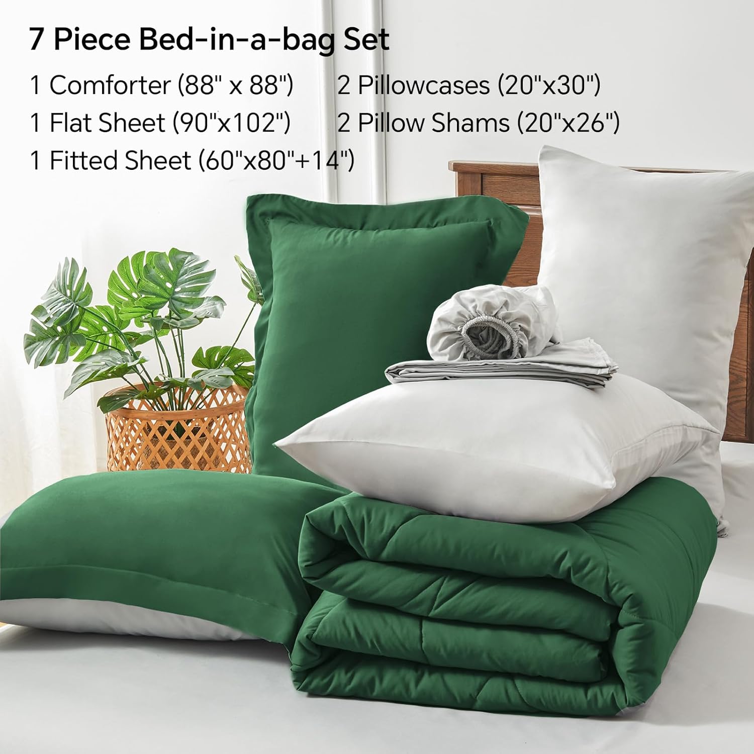 BEDELITE Queen Comforter Set 7 Pieces Bed in A Bag - Soft Microfiber Reversible Dark Green Bed Set with Comforters, Sheets, Pillowcases & Shams, Cozy Luxury Bedding Sets for All Season - Image 5
