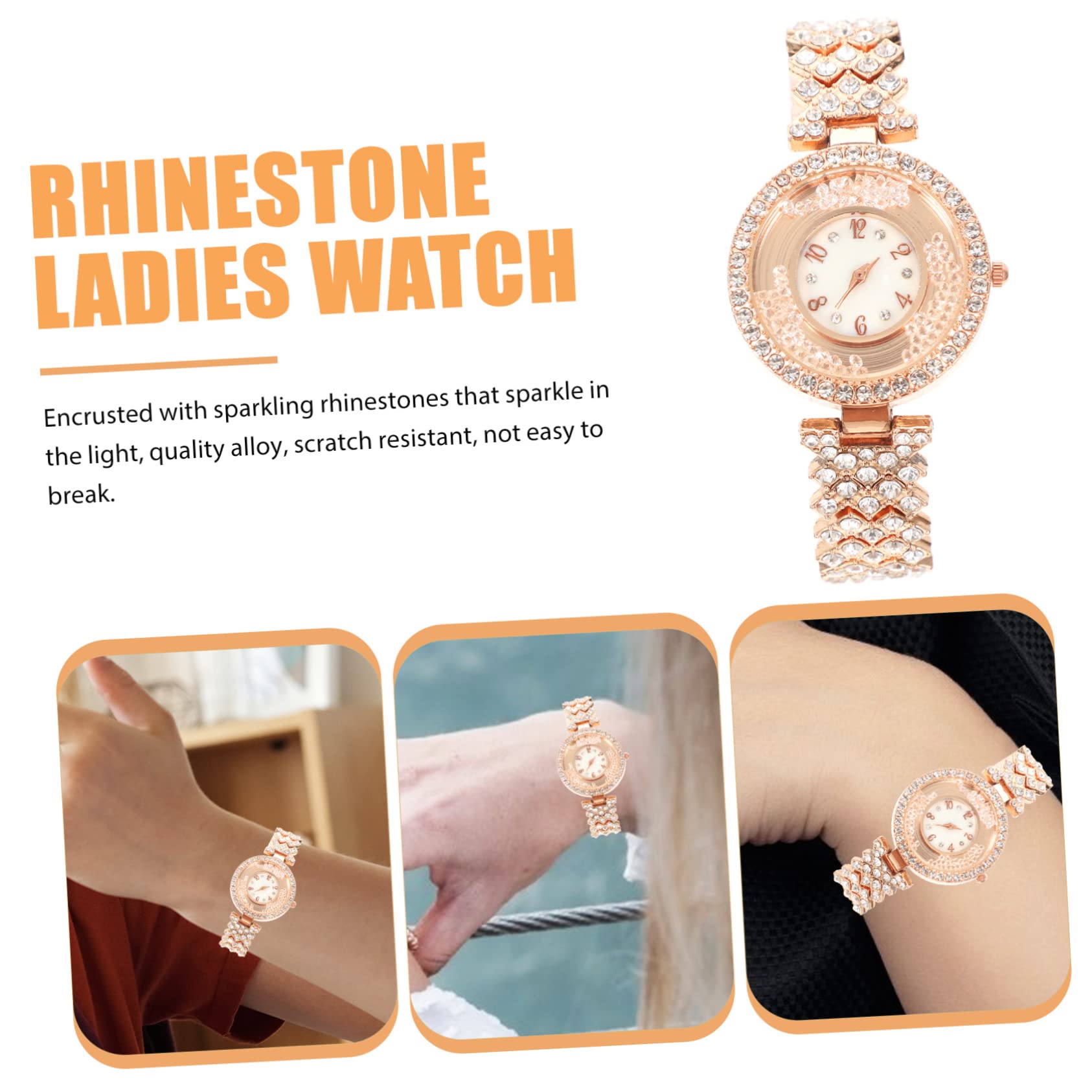 Mikikit 3stücke Damen-Armbanduhr Mit Strasssteinen Quarzuhr Für Geeignet Für Freizeit Partys Und Besondere Anlässe Leicht Und Komfortabel Roségoldenes Design