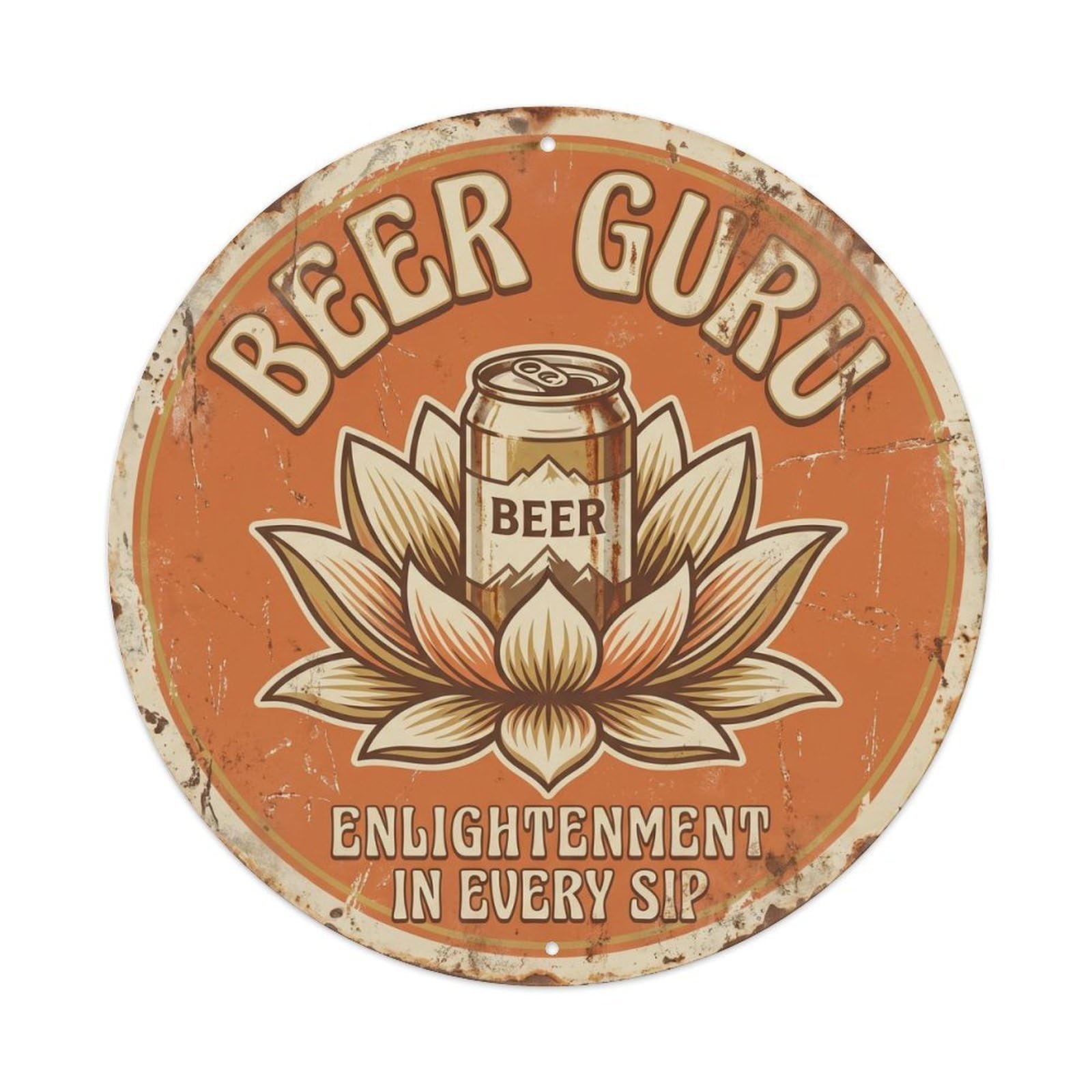 Retro Bar Style Guru Enlightened Patio Beer Metal Tin Sign Plaque Wall Decor for Cafe, Club, Garden Round Metal Poster 8x8Inch