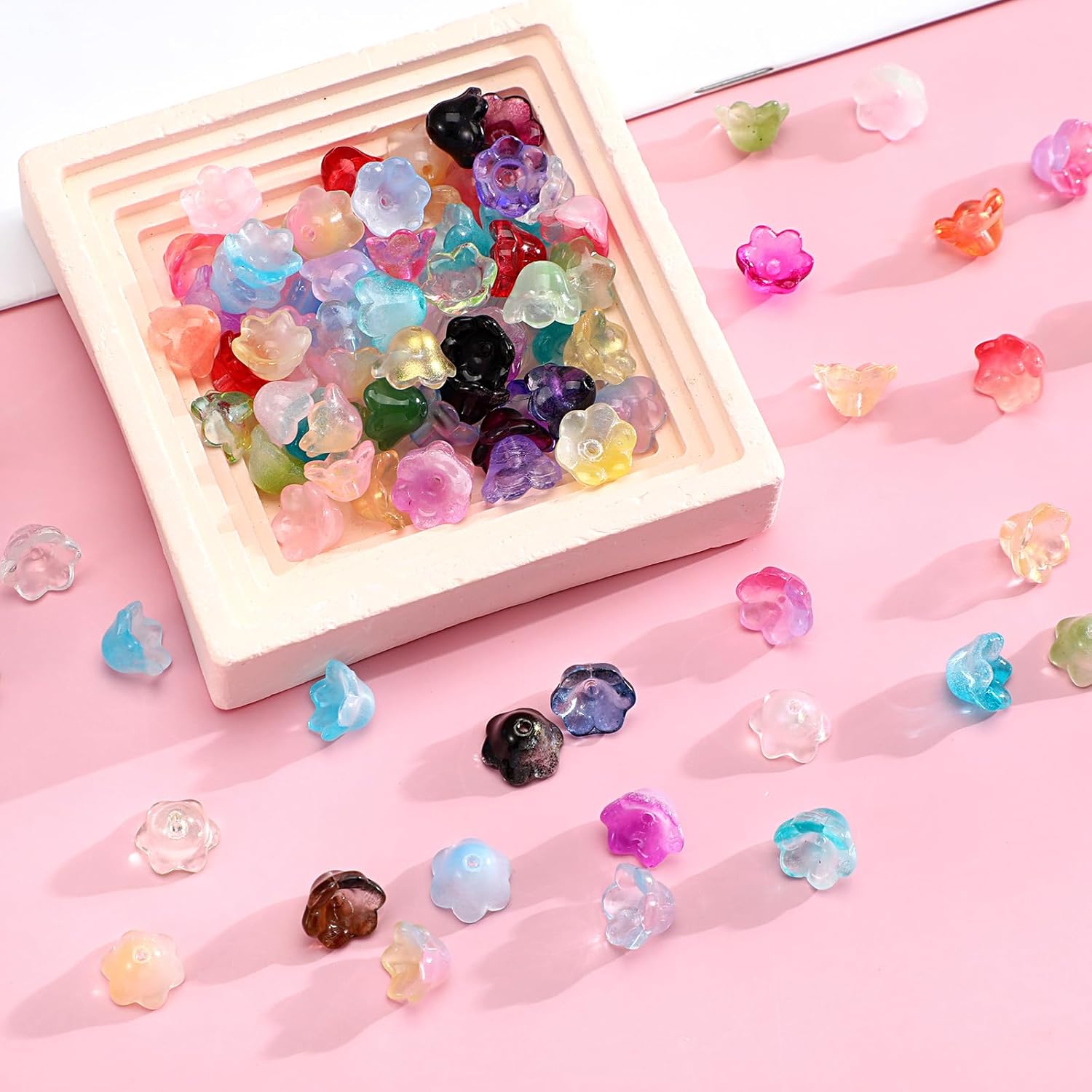100PCS Glass Bellflower Beads, Colorful Trumpet Flower Beads for Jewelry Making, Cute Floral Beaded Charms for DIY Necklace, Earrings, Bracelets, Crafts (11mm) - Image 4