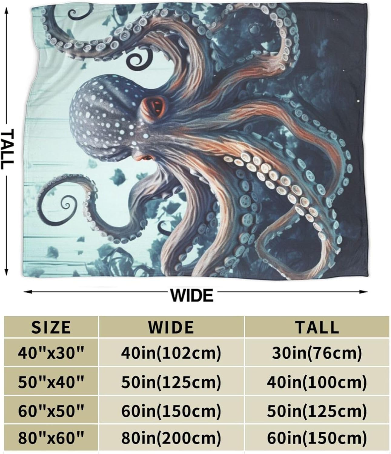 Fleece Throw Blanket Soft Cozy Throw Blanket for Couch Flannel Sherpa Blanket Cool Octopus Lightweight Bed Blanket Warm Blanket No Pilling Lap Blanket for All Season 40"x30" image 2