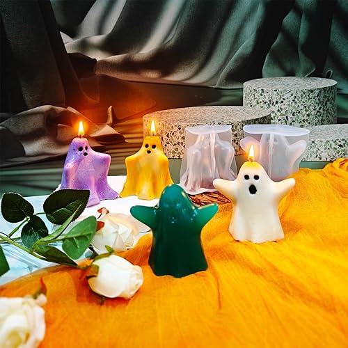 Miniatura 10 de HUAKENER Paquete de 2 moldes de velas de calabaza, moldes de velas de Halloween 3D, molde de silicona de calabaza para resina epoxi, vela, jabón