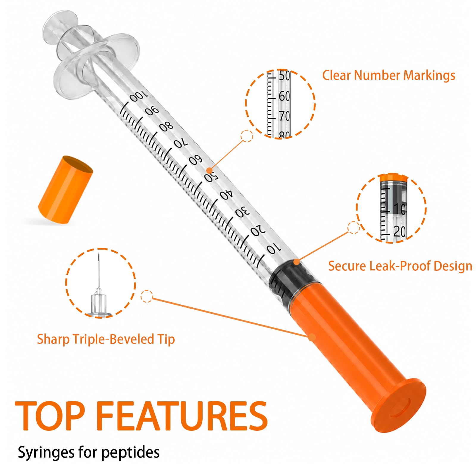 1ml/cc 31 gauge 5/16 inch syringe with needle, Syringes for glp1, PACK 100. — Amazon image 3