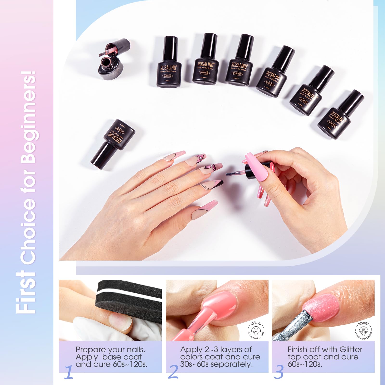 ROSALIND Smalto Semipermanente Unghie, 80 Pezzi Bianco Rosso Blu Verde Viola Colori Smalti Semipermanenti per Unghie Rosa Grigio Oro, UV/LED Mini Smalto Gel Unghie Manicure Regalo