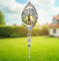 Vista 9 de ISEO Molinillo de viento de corazón plateado para patio y jardín, decoración colgante al aire libre, decoraciones de porche y patio, resistente a