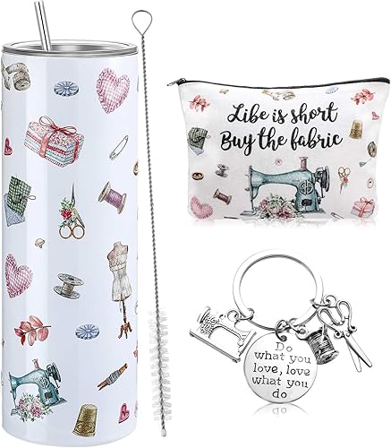 Miniatura 8 de Abbylike 3 piezas de regalo de perezoso bolsa de maquillaje de perezoso de 20 onzas, taza de viaje de acero inoxidable con 1 tapa y 2 pajitas, vaso