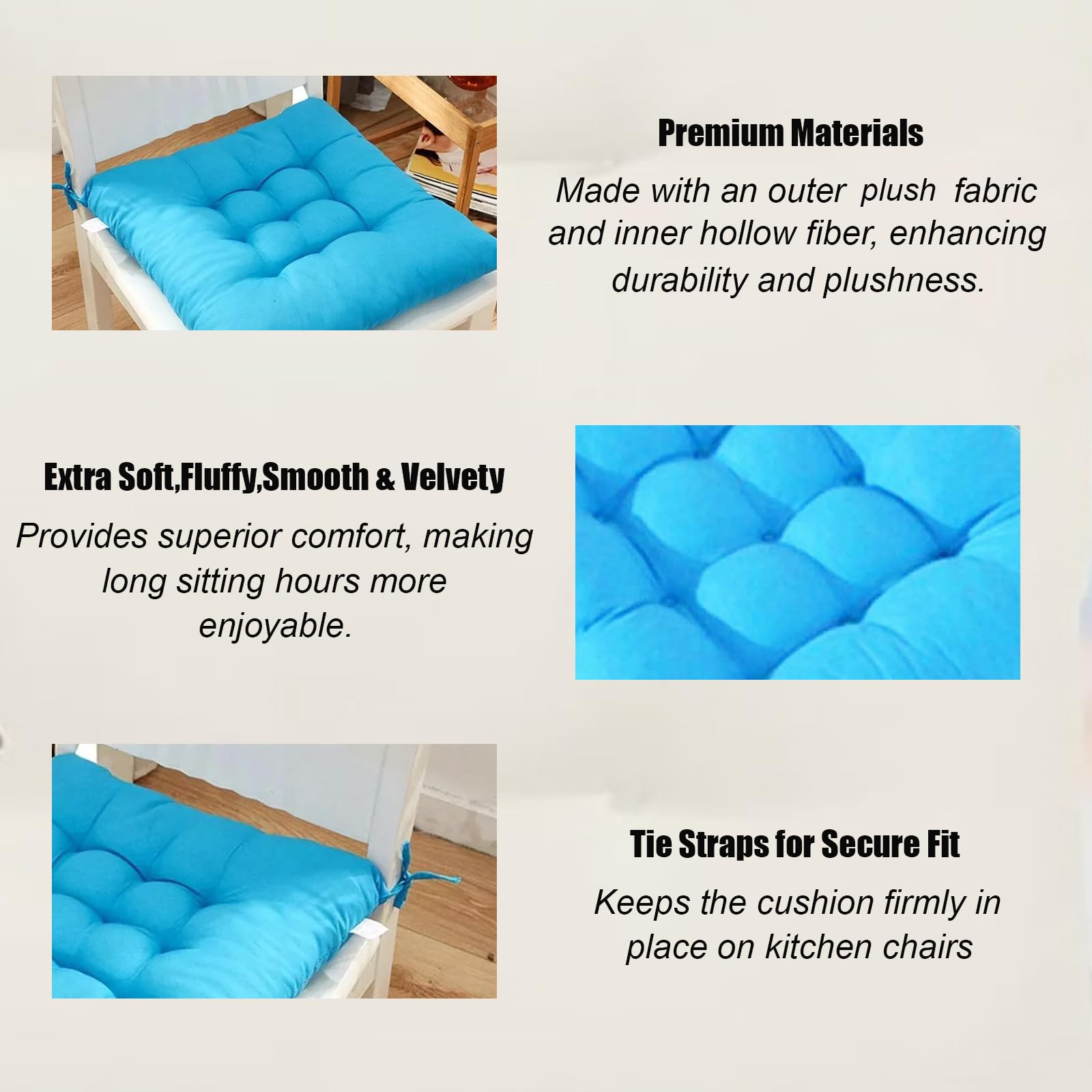 Cushion Chair Pad Cushions, Tie-on Dining Chair Pads, 38x38x5 cm Hypoallergenic Soft Polyester Tie-on Chair Pads, Wide - Image 5