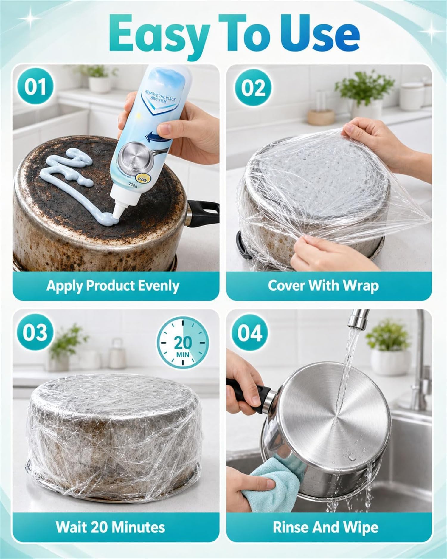 Limpiador de Ollas y Sartenes, Pasta Limpiadora para Manchas Negras y Restos Quemados, Desengrasante Multiusos para Cocina (3Pcs)