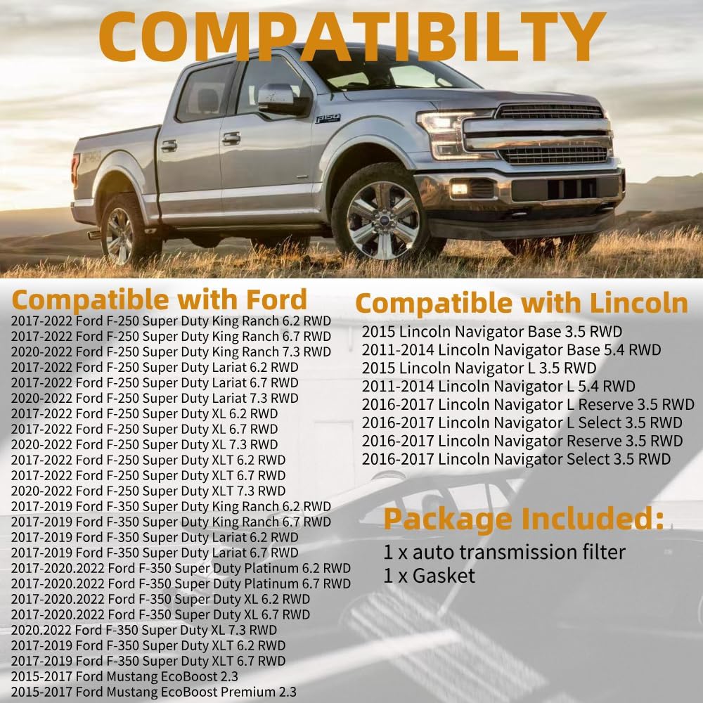 6R80 6R100 Transmission Filter and Gasket Kit for Ford F150 F250 F350 Super Duty, Expedition, Mustang, Lincoln Navigator | Replaces FT-188, BL3Z7A098A | Automatic Transmission Filter Kit