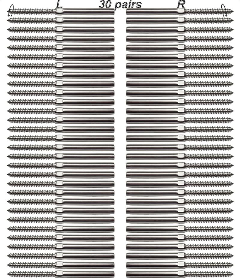 Generic T316 Stainless Steel 3/16""Cable Railing Hardware, for Wood Posts Stair Deck Post DIY Baluster, Swage Lag Screws Left & Right - (Color: 60PCS)