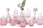 TBWIND 12pcs Glass Bud Vases Set, Small Vases for Flowers, Green Bud Vase for Centerpieces in Bulk, Mini Vintage Vase for Rustic Wedding Decorations, Office and Home Table Flower Décor-Green