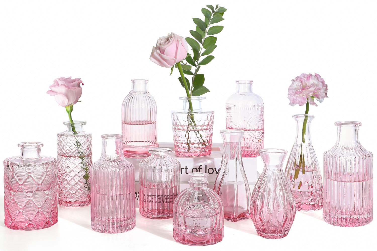 Amazon.com: TBWIND Pink Glass Bud Vases Set of 12, Vintage Mini