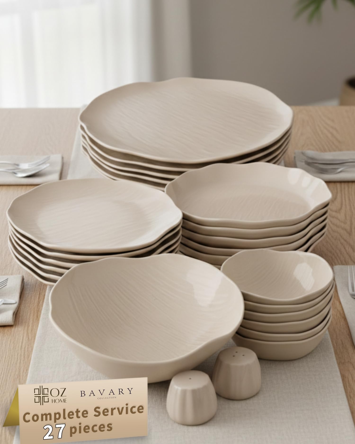 BAVARY Cermico 27-Pcs Ceramic Dinner Sets for 6 People – Ceramic Plates and Bowls Set – Dinner Plates Set of 6, Dessert & Deep Plates and Bowls – Microwave/Dishwasher Safe Plates Set, Dinnerware Sets — image 1
