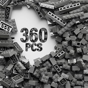 360 Piece Dark Gray Classic Building Blocks Bulk, 7 Sizes Building Bricks Assortment Pack, Compatible with Lego Parts and Pieces Dark Gray