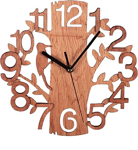 Reloj de pared de madera de pájaro y árbol, arte de pared de pájaro carpintero, reloj de pared silencioso, funciona con pilas, reloj de pared
