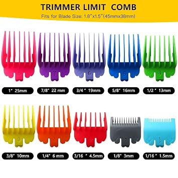 Professional 10 Pack Clipper Guards Set Replacement Fits for TPOB Slime2-1/16 to 1, Colorful