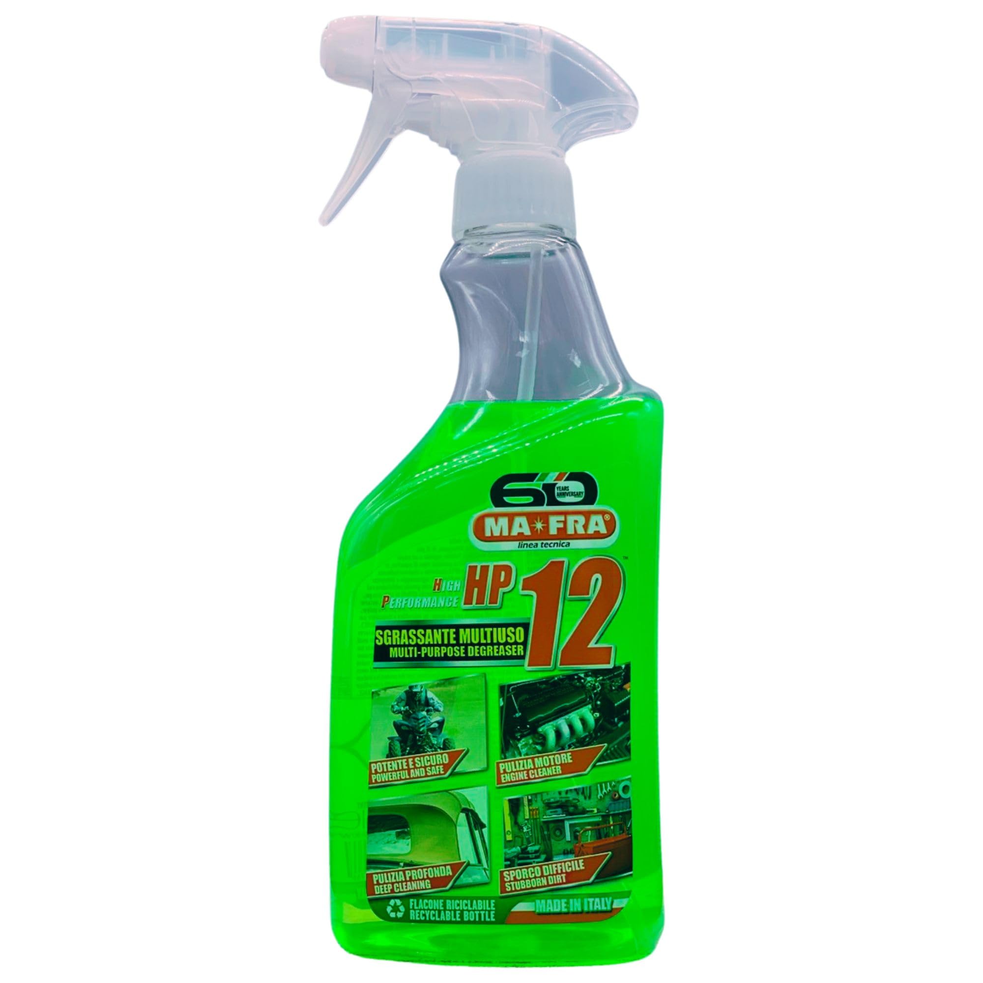 Sgrassante Multiuso HP12 Adatto a Tutte le Superfici, Potente e Sicuro sulle Parti Trattate, Ideale per Pulizia Auto, Moto e Camper 500ml (6 Spray)