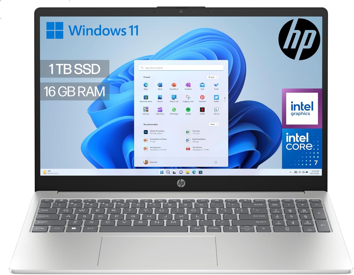 HP 15-fd0405ns – Ordenador portátil de 15.6″ FHD (Intel Core 7 150U, 16GB RAM, 1TB SSD, Intel Graphics, Windows 11) Silver – Teclado QWERTY Español