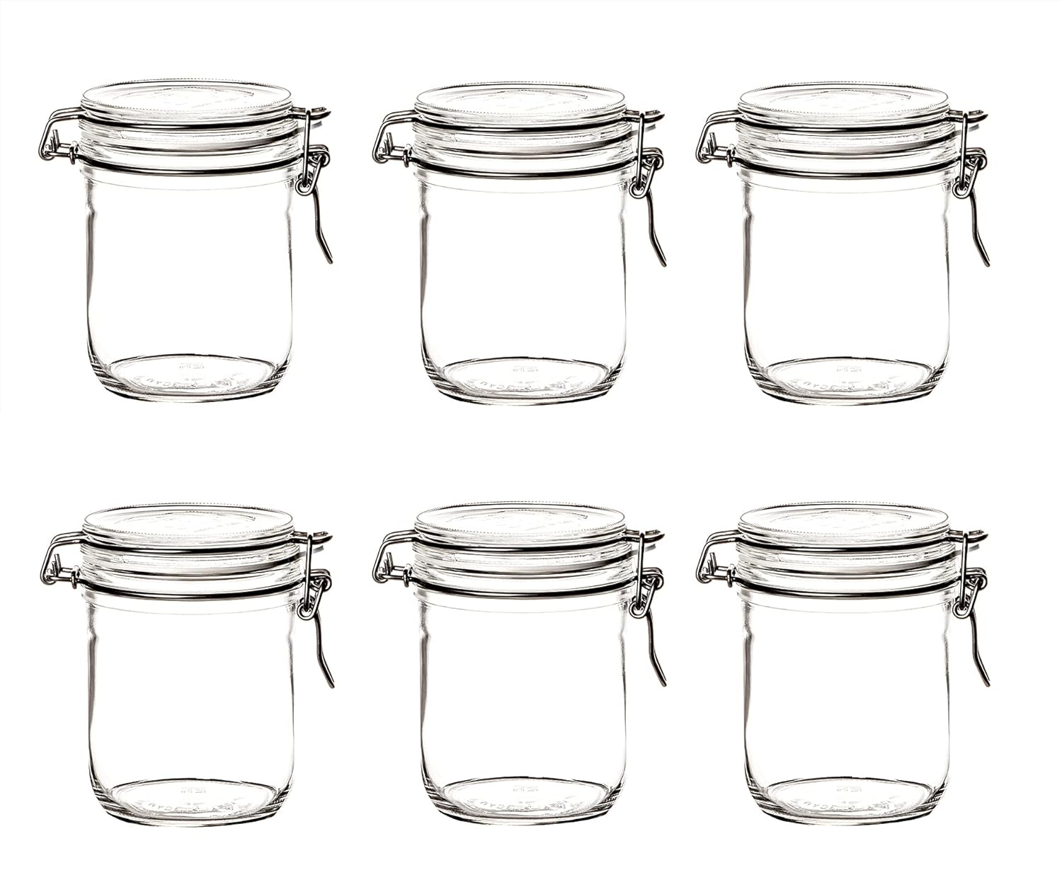 Bormioli Rocco Fido Cylinder Glass Jar with Airtight Gasket Clamp Lid for Canning and Preserving, or Storing Pasta and Dry Foods, 17 oz., Set of 6