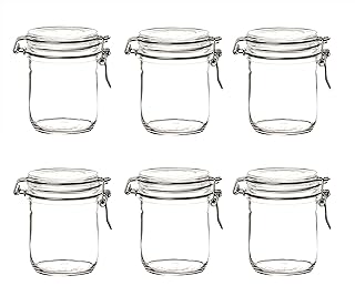 Bormioli Rocco Fido Cylinder 25.25 oz. Glass Food Jars with Airtight Seal and Clamp, Clear, Set of 6