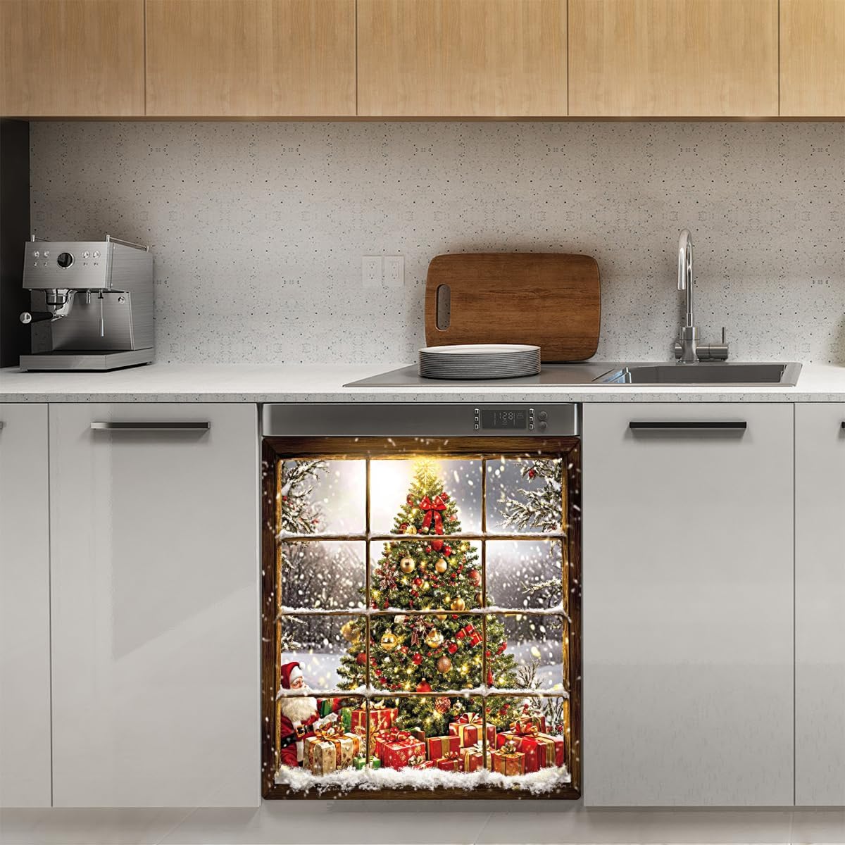 Magnetic Dishwasher Cover Christmas Tree Xmas Dishwasher Covers Decorative for The Front,Magnetic Refrigerator Cover Panel Decal Skin for Kitchen Cabinet Appliance 26"X23"