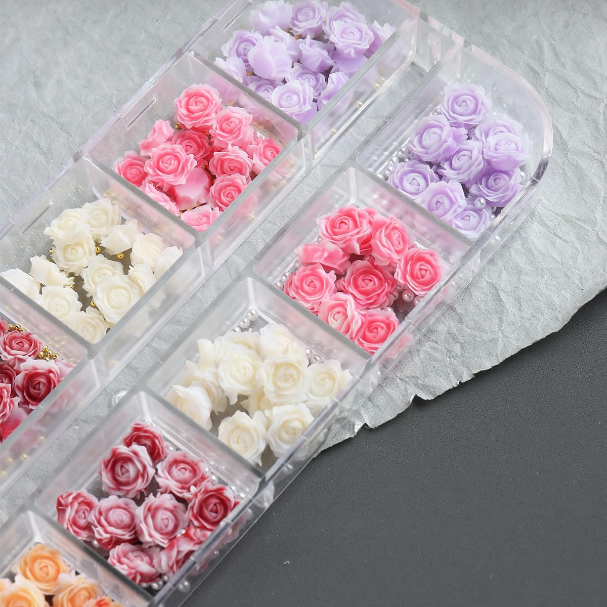 Fcozpjk 180PCS 3D Flowers Nail Charms - Flat-Back Resin Rose Camellia Flower Nail Art Decoration for Wedding Bride Manicure Supplies