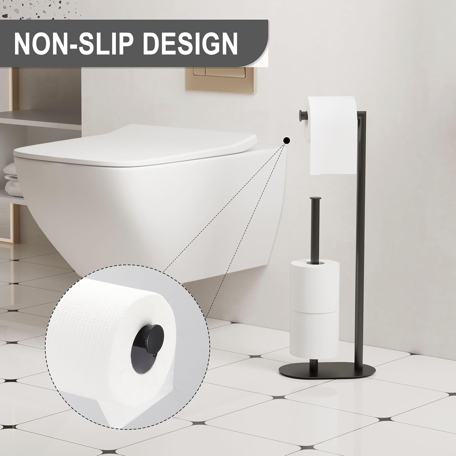 Black Toilet Paper Holder is Crafted from Premium Metal Material,ensuring it Remains Rust-Proof and Durable Over Years of use.