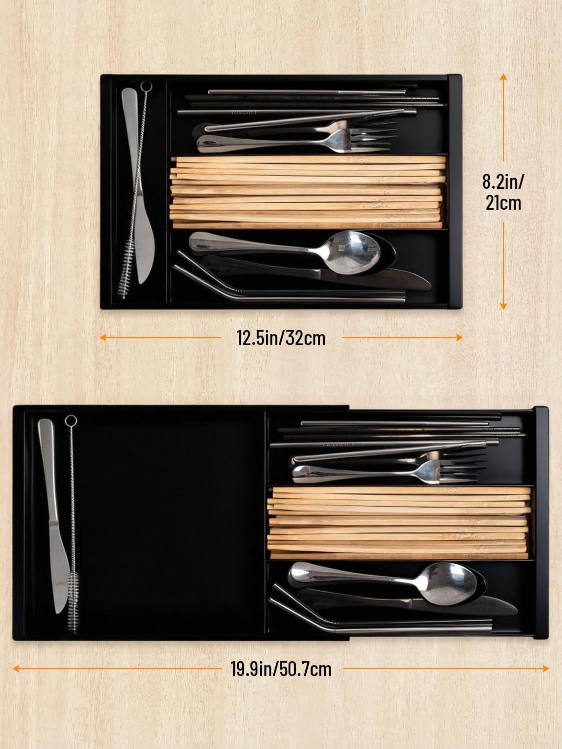 Silverware Drawer Organizer Tray, Adjustable Small Utensil Holder for Spoon and Fork, Expandable Flatware Cutlery Tray for Kitchen Drawers (Black) - Image 6